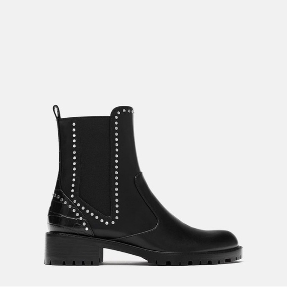 Zara Trafaluc black studded pull on boots women’s size 38 punk gothic streetwear - Picture 1 of 10